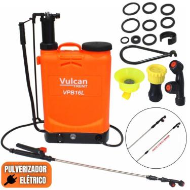 Imagem de Pulverizador Bomba Á Bateria de 16 Litros 8A 0,4mpa 5,5bar Cor Laranja Vp16l8a Vulcan Com Bico L Bico de 4 Furos e Bico Multidirecional