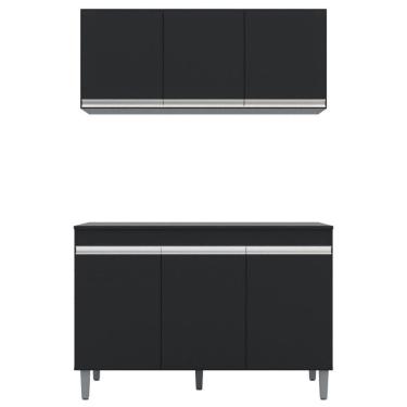 Imagem de Armário e Balcão Gabinete Para Pia 120cm com Tampo 3 Portas Manu Preto - AJL Móveis