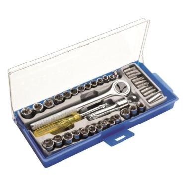 Imagem de Jogo De Soquetes E Bits C/ Chave Catraca 1/4 E 3/8 Pol Com 40 Peças 8Zi Eda