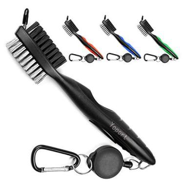 Imagem de Yoport® Escova de taco de golfe e limpador de ranhuras para tacos de 6 metros retrátil mosquetão de alumínio, leve e elegante, design ergonômico, fixa-se facilmente a saco de golfe (preto + preto)