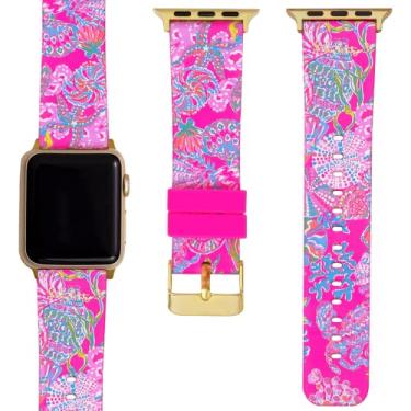 Imagem de Lilly Pulitzer Pulseira de relógio de silicone dimensionada para caber em Smartwatches de 38 mm e 40 mm compatíveis com Apple Watch Series 1-6 e SE, Shell Me Something Good