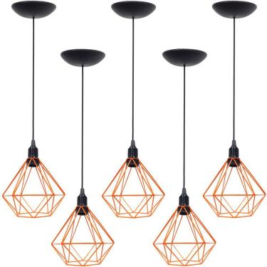 Imagem de 5 Pendentes Aramado Diamante Luminária Lustre P Teto Retrô Vintage Industrial Balcão Agp Ilumini