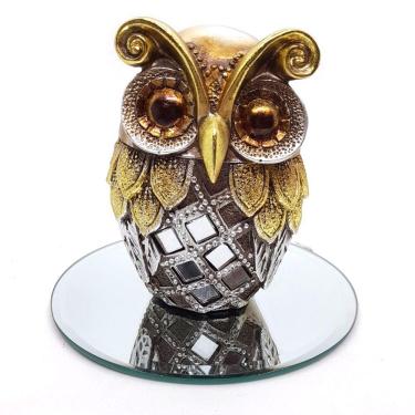 Imagem de Kit Estátua Coruja da Sabedoria Bandeja Espelhada Decoração