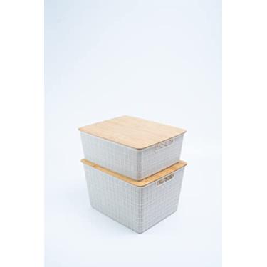 Imagem de Oikos - Kit 2 Caixas Organizadoras Multiuso com Tampa de Bambu Branco