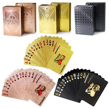 Imagem de 3 baralhos de plástico à prova d'água, baralho de pôquer, baralho de pôquer, preto, rosa, dourado, temático, padrão, à prova d'água, cartas de pôquer, jogo luxuoso, exclusivo, para adultos
