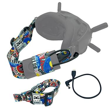 Imagem de RAWECUD Alça de cabeça ajustável e cabo de alimentação de 30 cm para DJI FPV Goggles V2, substituição de cabo de carregamento de energia e alça de cabeça com bolso para bateria para DJI FPV Combo (não