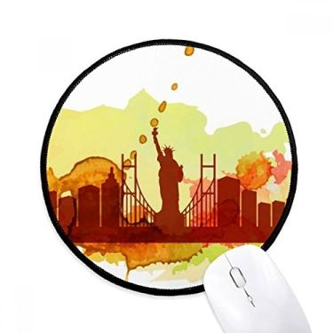 Imagem de DIYthinker USA America New York City Liberty aquarela mouse pad desktop escritório tapete redondo para computador