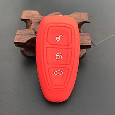 Imagem de YJADHU Capa de silicone para chave de carro de substituição de 3 botões protetor de chave, adequado para Ford Mondeo Focus Fiesta Kuga C-Max S-Max MK3, vermelha