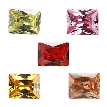 Imagem de JIANGYUANGEMS 25 peças, 8 x 10 mm, corte retangular, pedra de zircônia cúbica, amarela, champanhe, dourado, amarelo, laranja, rosa, mistura de 5 cores, pedras de zircônia cúbica soltas, pedras de zircônia sintética para fabricação de joias (5 peças de cada cor)