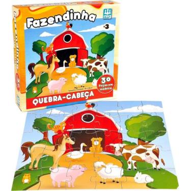 Imagem de Puzzle 30 Peças Em Madeira Fazendinha Quebra Cabeça Infantil - Nig Bri