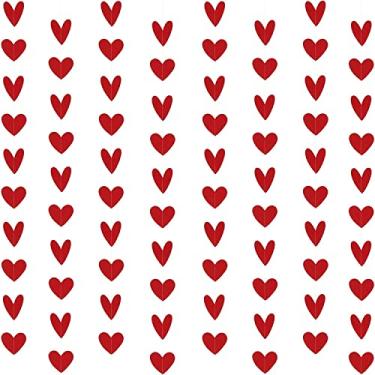 Imagem de Faixa de guirlanda para pendurar em coração rosa vermelho dos namorados para decorações de dia dos namorados, casamento, noivado, despedida de solteira, casa, decoração de dia dos namorados, pacote com 8