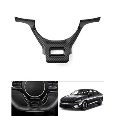 Imagem de Karltys Compatível com acessórios Kia K5 2021 2022 para volante, acabamento em moldura de lantejoulas, acabamento em fibra de carbono ABS