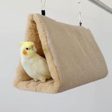 Imagem de Barn Eleven Casa de ninho de pássaro quente de inverno, cabana, rede suspensa para gaiola, pássaros fofos, cabana esconderijo para papagaio (M, com duas aberturas, bege)