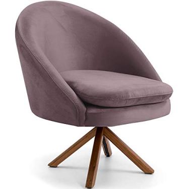 Imagem de Poltrona Decorativa Base Giratória de Madeira Rafa D02 Veludo Rosê C-305 - Lyam Decor