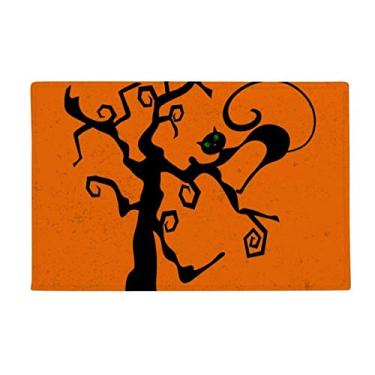 Imagem de DIYthinker Tapete de porta de banheiro antiderrapante para Halloween Hallowmas com árvore de gato