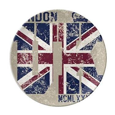 Imagem de Prato decorativo com bandeira da União Jack do Rei de Londres, Reino Unido, Prato de jantar de porcelana