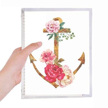 Imagem de Caderno de folhas soltas com flores e âncora rosa em aquarela