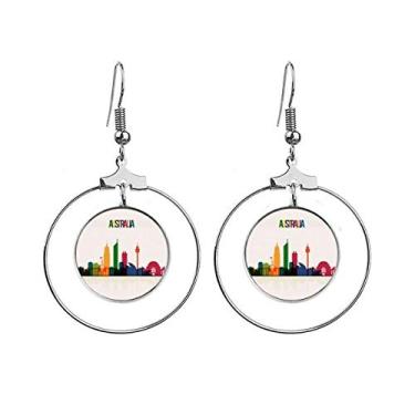 Imagem de Brincos com silhueta de arranha-céus da Austrália, argola pendurada, joia circular