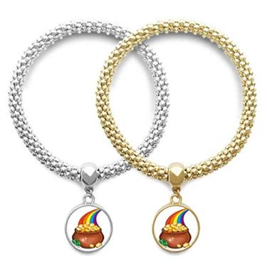 Imagem de DIYthinker Pulseira com pingente de arco-íris da Irlanda de São Patrício para amante do Dia de São Patrício, joia para presente de casal
