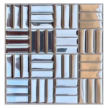 Imagem de Pastilha Adesiva Resinada Baguete Cromada Prata Kit 4 Placas