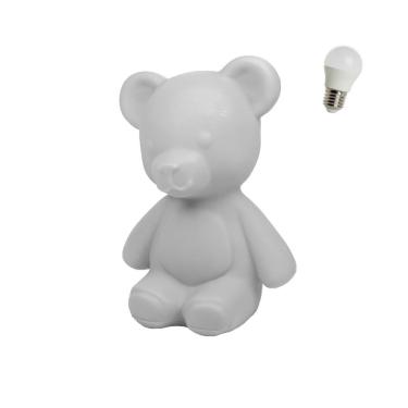 Imagem de Luminária Abajur Mesa Infantil Urso Teddy Branco Lâmpada LED