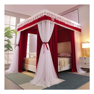 Imagem de Cama king-size com dossel rede mosquiteira-2 m/6,6 pés, quarto de menina princesa decoração de quarto romântico 4 cortinas de canto para cama (Color : Red, Size : 200X220X200CM)