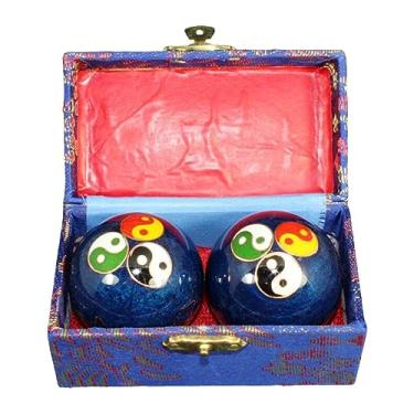 Imagem de Vaveren 2 peças bolas de massagem para as mãos bolas de baoding com caixa de armazenamento duráveis suaves bolas de handebol chinesas para crianças pais de, Fofoca Colorida Azul