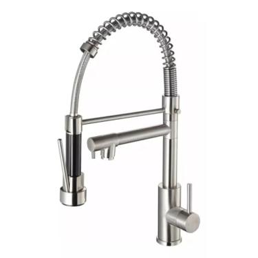 Imagem de Torneira Monocomando Gourmet Aço Escovado 50cm Cozinha Bancada 2 Saídas de Água extensor ducha spray