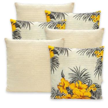 Imagem de Kit 6 Capas de Almofadas Piquet 40x40 C/Zíper Favinho Decoração (Folhas Amarelas Palha)