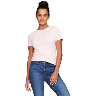 Imagem de Tommy Hilfiger Camiseta feminina de algodão de desempenho – Camisetas estampadas leves, Rosa gelado., GG