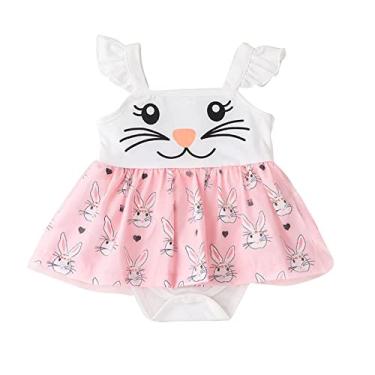Imagem de Macacão infantil de verão para meninas outono primavera roupas de coelho fofo estampa de páscoa macaquinho vestido de coelho roupa de coelho para bebê, rosa, 6-12 Months