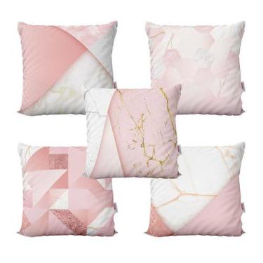 Imagem de Capas Almofadas Rosa Marmorizado Geométricas Decorativas Para Sofá 40X
