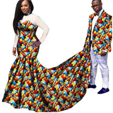 Imagem de Roupas de casal africano manga fio maxi vestido para mulheres Riche masculino blazer tradicional festa casamento roupas, T3, M