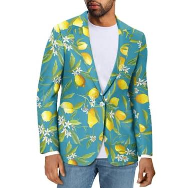 Imagem de Sprowallow Blazer masculino casual com um botão, casaco esportivo slim fit, lapela notched, blazer, jaqueta leve para negócios, Limão fresco, 5X-Large