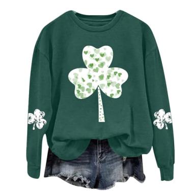 Imagem de Camiseta feminina do Dia de São Patrício 2024 na moda Lucky Irish Shamrock manga longa casual bonito moletom pulôver elegante, Verde, G