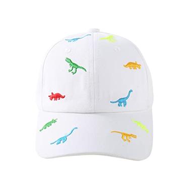 Imagem de Beziun Chapéu infantil bordado estampa de dinossauro boné pontiagudo cor sólida chapéu guarda-sol boné jovem caça ao ar livre, Branco, One Size