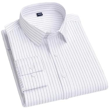 Imagem de Camisas masculinas de fibra de bambu listradas, manga comprida, macia, sem ferro, sem bolso frontal, blusa de ajuste regular, 1008-bl-6, GG