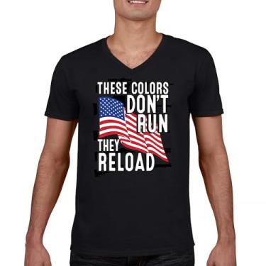 Imagem de Camiseta com gola V These Colors Don't Run They Reload 2nd Amendment 2A Don't Tread on Me Second Right Camiseta com bandeira americana, Preto, P