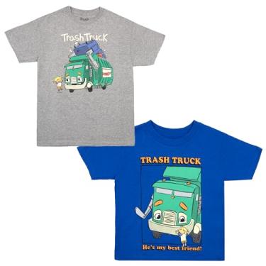 Imagem de Isaac Morris Limited Conjunto de 2 camisetas de manga curta para meninos com personagens de caminhão de lixo para crianças, Cinza/azul, 3