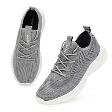 Imagem de VAMJAM Tênis de corrida masculino, moderno, leve, respirável, tricotado, cadarço, malha, caminhada, treino, casual, esportivo, Cinza 022, 46