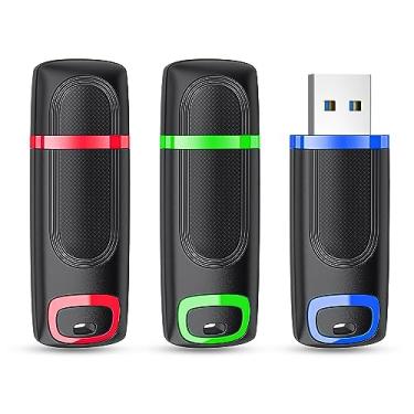 Imagem de RAOYI Pacote com 3 unidades de 128 GB, pen drive USB 3.0 de alta velocidade, pen drive para armazenamento de dados e backup (verde, vermelho, azul)