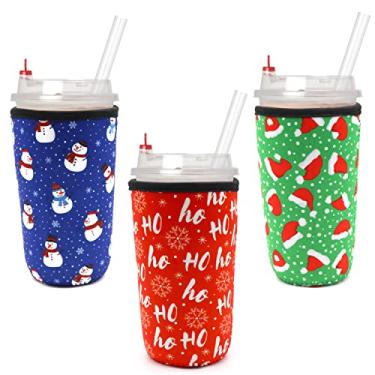Imagem de Capa reutilizável de café gelado para copos de bebidas frias, suporte de tampa de copo isolante de neoprene compatível com café Starbucks Dunkin McDonalds - 3 mm de espessura (tamanho grande 850-947