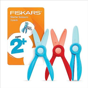 Imagem de Fiskars Tesoura infantil iniciante para crianças a partir de 2 anos (pacote com 3), pequenas tesouras de plástico de segurança, suprimentos de arte de fácil aderência para crianças de volta às aulas,