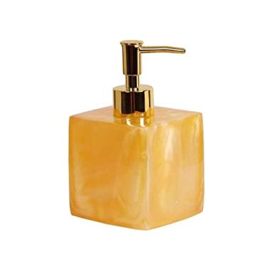 Imagem de Dispensadores Dispensador de sabão quadrado cozinha banheiro shampoo prato dispensador de sabão garrafa gel de banho pressionado resina loção garrafa conjunto Banheiro(Color:Yellow)