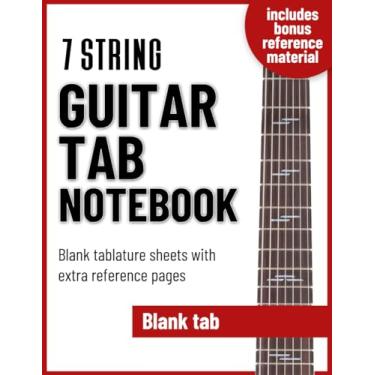 Imagem de Caderno em branco com aba de guitarra de 7 cordas com páginas de índice e caixa de acordes em branco: o papel manuscrito de tablatura para sete instrumentos de cordas inclui círculo de quintos e