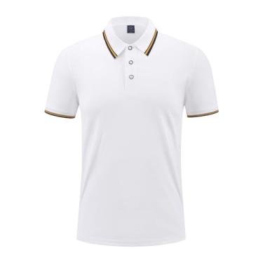 Imagem de Legou Camisa polo masculina de lapela contrastante pulôver manga curta roupas de trabalho ao ar livre camisetas casuais, Branco A, 3G