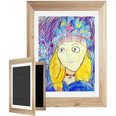 Imagem de Molduras de arte infantil, molduras de exibição de abertura frontal, moldura de arte infantil, exibição de imagem mutável, abertura frontal de moldura de arte de madeira para desenho de arte