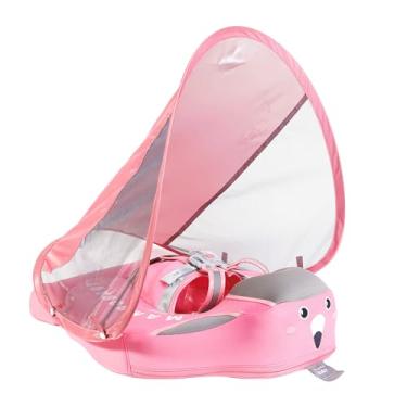 Imagem de Boias de bebê para piscina com dossel removível FPS 50+ proteção solar UV £ Boia não inflável atualizada, macio, impermeável, material de couro amigo da pele, boia de natação infantil de 3 a 24 meses