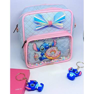 Imagem de Kit Mochila Bolsa infantil Menina Disney Lilo Stitch com Glitter + Chaveiro com Boneco Miniatura Stitch 3D Presente