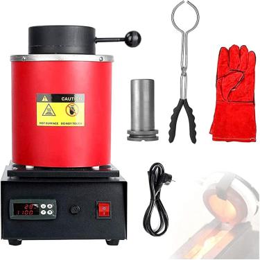 Imagem de Forno elétrico de fusão de ouro 1800W, máquina digital de fundição de metal 2102 ℉, kit de fundição de metal com cadinho de grafite para sucata derretida, prata, ouro, cobre, forno de fundiç